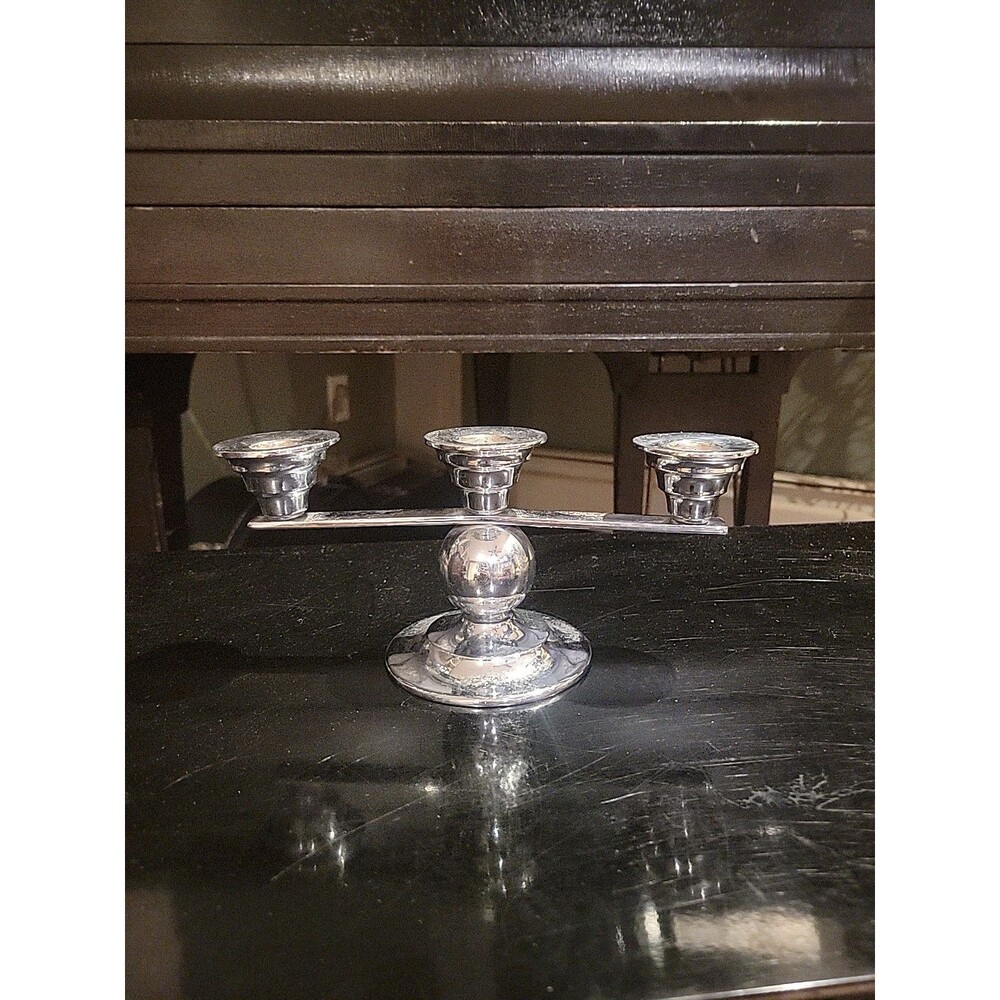 Bruce Hunt Art Deco Chrome Finished Candelabra Vintage 8" 3 Candle